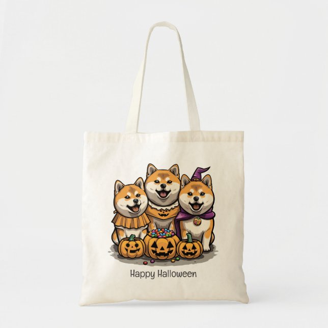 Bolsa Tote Feliz Halloween Shiba Inu Dogs (Frente)