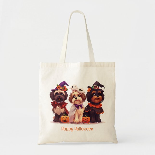 Bolsa Tote Feliz Halloween Shih Tzu Dogs (Frente)