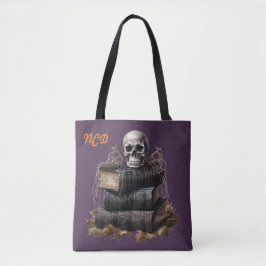 Bolsa Tote Feliz Halloween Skull e Livros Personalizados