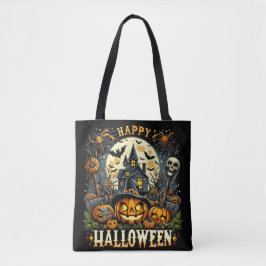 Bolsa Tote Feliz Halloween Spooky, Casa Assombrada e Pumpkins