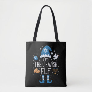Bolsa Tote Feliz Hanukkah Família Judia de Elfos Grupo Natal 