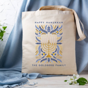 Bolsa Tote Feliz Hanukkah Festivo Watercolor Menorah FOLIAGE