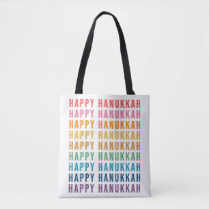Bolsa Tote Feliz Hanukkah Tipografia Simples de Cores Arco-