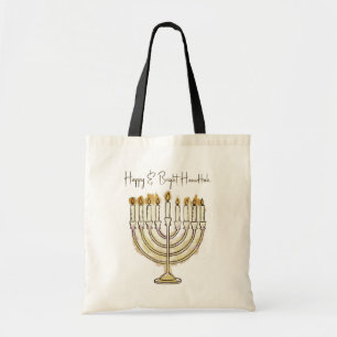 Bolsa Tote Feliz Hanukkah Watercolor Menorah