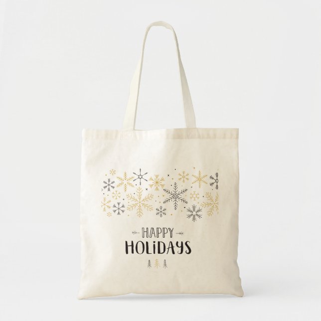 Bolsa Tote Feliz Holidays Snowflake Doodle (Frente)