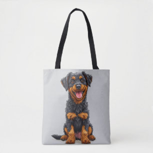 Bolsa Tote Feliz Ilustração de Um Cão Negro e Banho