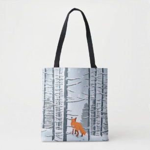 Bolsa Tote Feliz inverno com Paisagem Florestal e Raposa Anim
