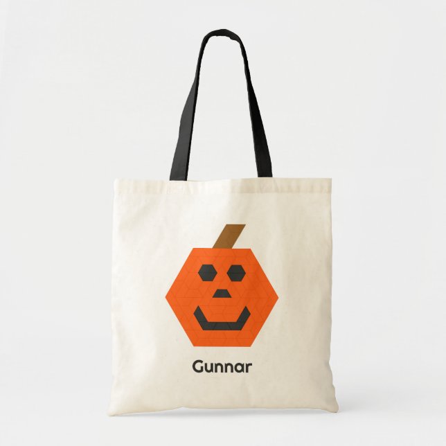 Bolsa Tote Feliz Jack-o-Lanterna Black Name Trick-or-Treat (Frente)