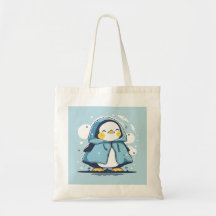 Feliz Kawaii Penguin em uma capa de chuva