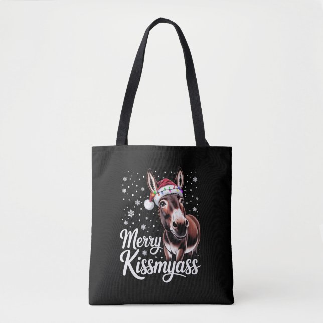 Bolsa Tote Feliz Kissmyass Donkey Sarcastic Xmas Funny Pajama (Frente)