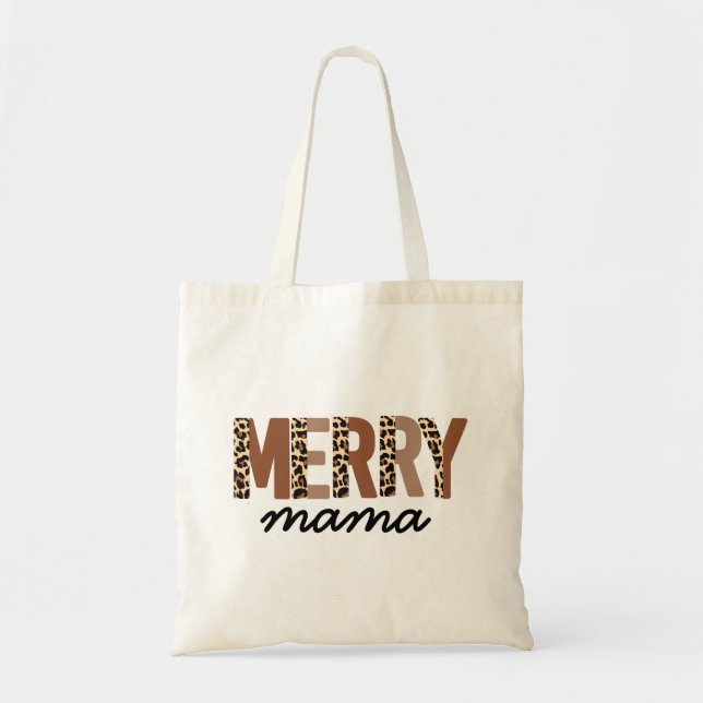Bolsa Tote "Feliz Mama" Moderna Bloqueio de Cor Leopard Boho (Frente)