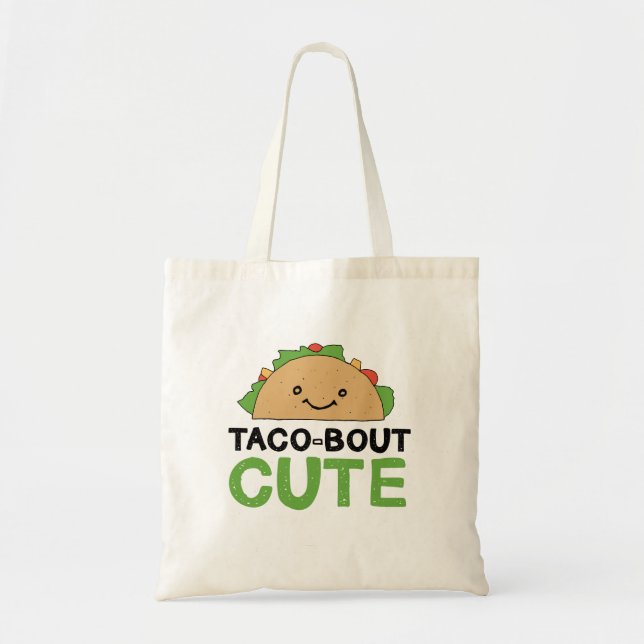 Bolsa Tote Feliz Mão Desenhada Taco-Bout Taco Art Design (Frente)