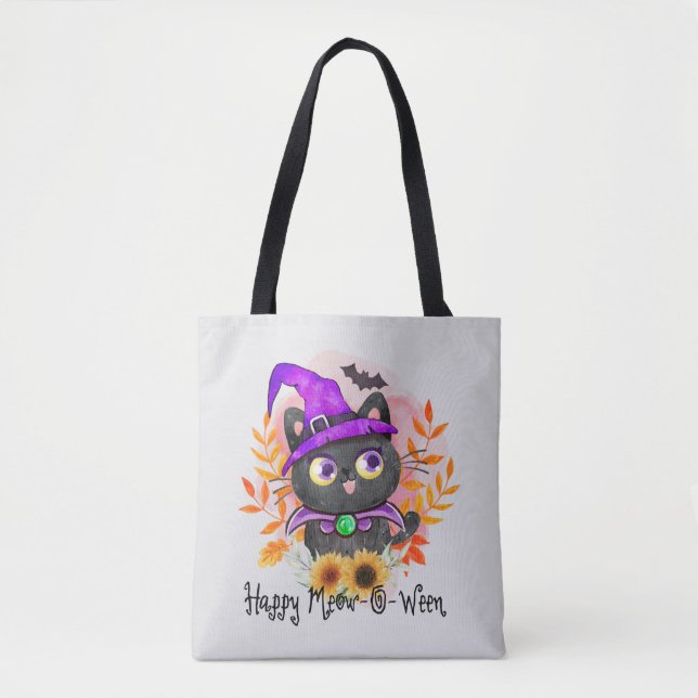 Bolsa Tote Feliz Miau-o-entre-Negra Bruxa Negra (Frente)