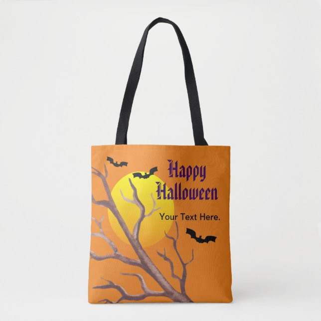 Bolsa Tote Feliz Morcego De Halloween E Lua (Frente)