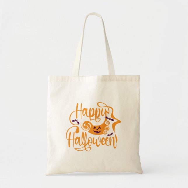 Bolsa Tote Feliz morcego de Halloween jack ou lanterna (Frente)