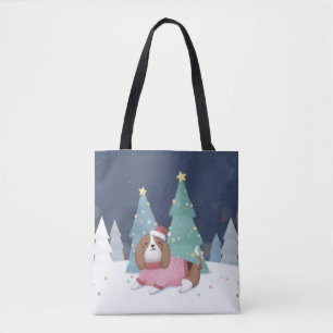 Bolsa Tote Feliz Natal: Arte da Ilustração do Beagle