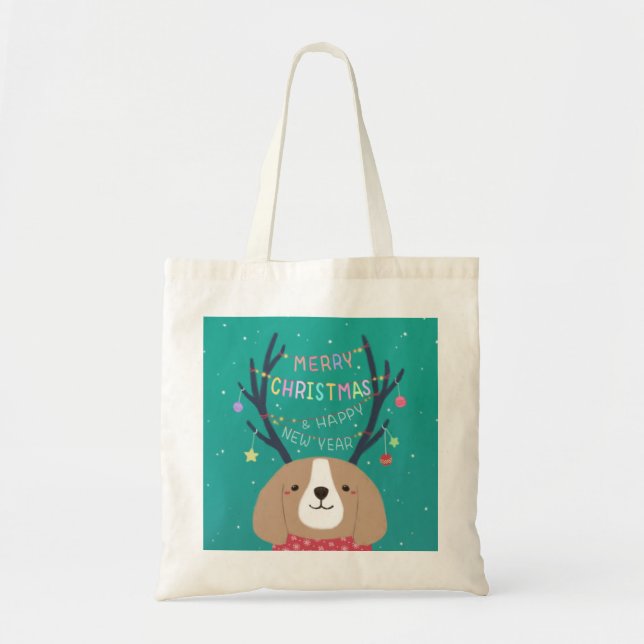 Bolsa Tote Feliz Natal: Arte da Ilustração do Beagle (Frente)