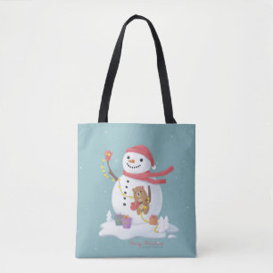 Bolsa Tote Feliz Natal: Arte de Ilustração de Neve