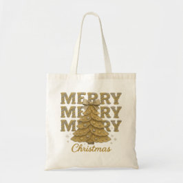Bolsa Tote Feliz Natal Árvore de Natal Dourada