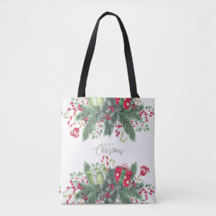 Bolsa Tote Feliz Natal Árvore Festiva Design