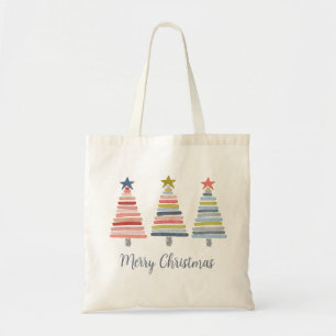 Bolsa Tote Feliz Natal Árvores Empilhadas Coloridas