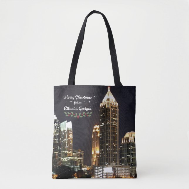 Bolsa Tote Feliz Natal, Atlanta, Georgia Skyline (Frente)