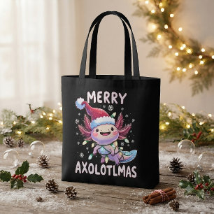 Bolsa Tote Feliz Natal Axolotl Luzes Axolotlmas Árvore