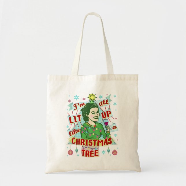 Bolsa Tote Feliz Natal, Bebendo, Humor Mão. (Frente)