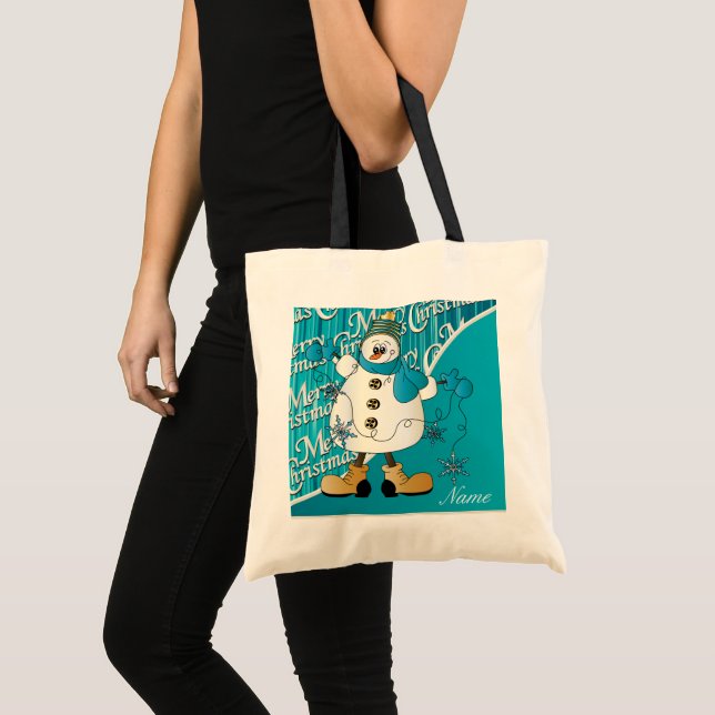 Bolsa Tote Feliz Natal Blue Snowman (Frente (produto))