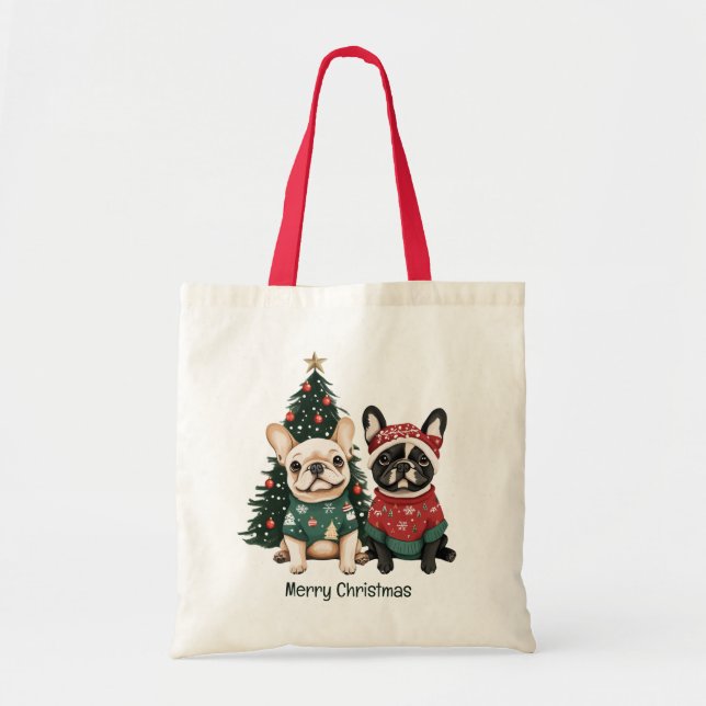 Bolsa Tote Feliz Natal - Buldog Francês (Frente)