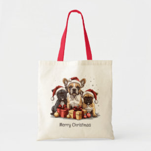 Bolsa Tote Feliz Natal - Bulldog Francês Santa Hat