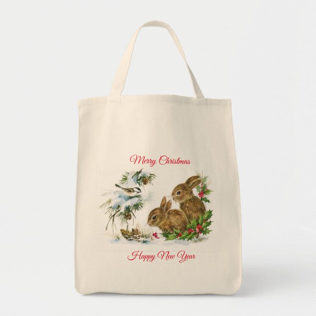 Bolsa Tote Feliz Natal Bunnies (Frente)