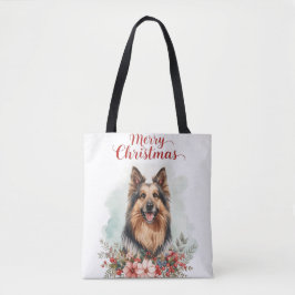 Bolsa Tote Feliz Natal Cachorro Compras de Férias Festivas