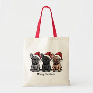 Bolsa Tote Feliz Natal - Cachorro de Papais noeis de Buldogue