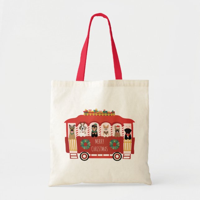 Bolsa Tote Feliz Natal Cães Feriado Trolly (Frente)