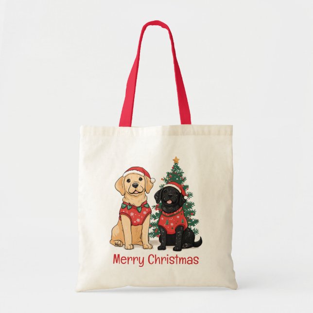 Bolsa Tote Feliz Natal Cães Labrador Retriever (Frente)