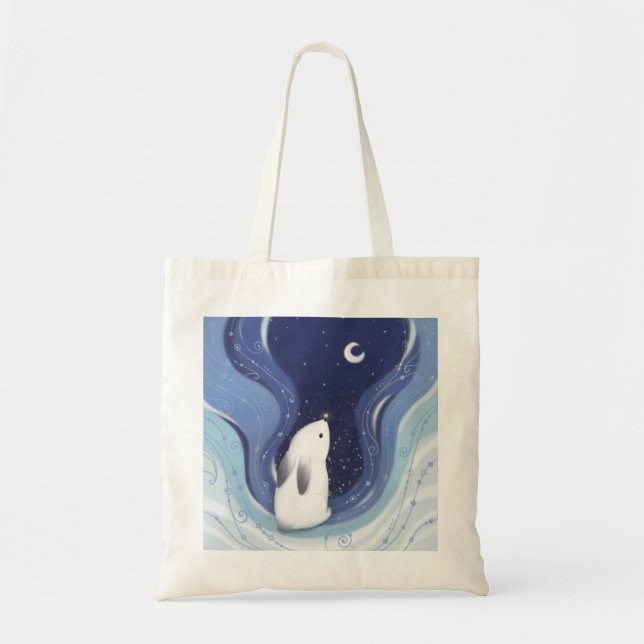 Bolsa Tote Feliz Natal: Coelhinho, Lua e Estrelas (Frente)