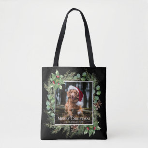 Bolsa Tote Feliz Natal Coroa de Verde para Foto de Pet
