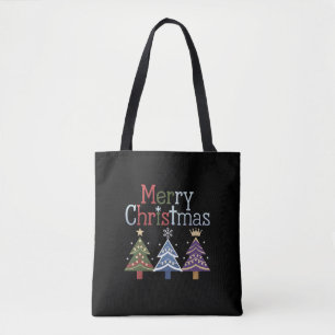 Bolsa Tote Feliz Natal Cruz Árvore de Natal Retro
