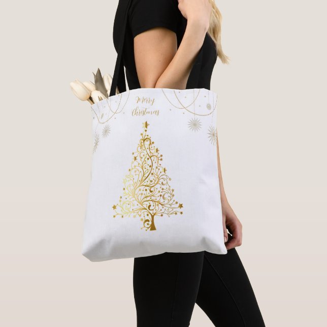 Bolsa Tote Feliz Natal em Dourado (Close Up)