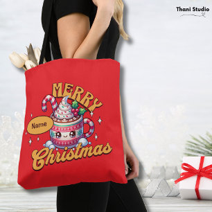 Bolsa Tote Feliz Natal Família de Mug de Chocolate Quente Bon