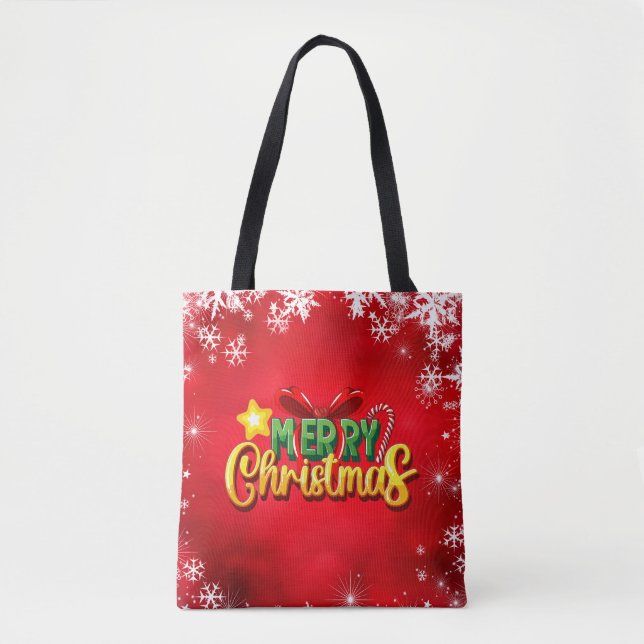 Bolsa Tote Feliz Natal Feliz Natal Vermelho, feriado verde (Frente)