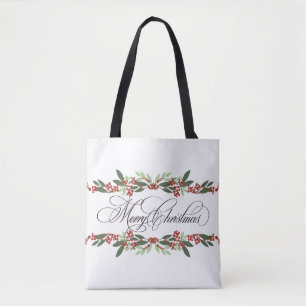 Bolsa Tote Feliz Natal Férias Botânicas Boas-vindas