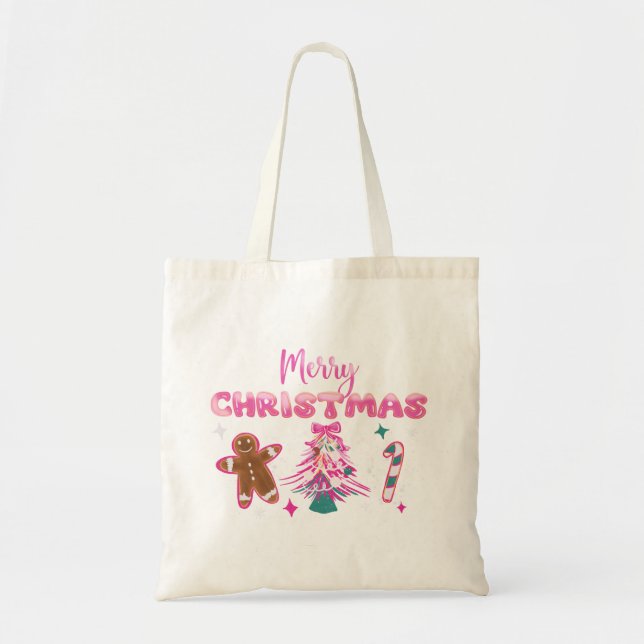 Bolsa Tote Feliz Natal Fofo Projeto de Biscoito e Doce (Frente)