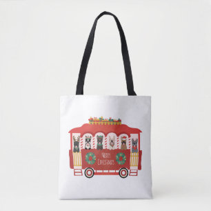 Bolsa Tote Feliz Natal Francês Bulldog Foliday Trolly