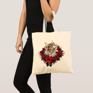 Bolsa Tote Feliz Natal Gato Maine Coon