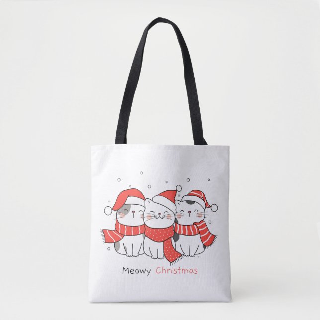 Bolsa Tote Feliz Natal - Gatos Festivos Adoráveis (Frente)