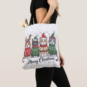 Bolsa Tote Feliz Natal Gatos Gafanhotos com Chapéu de Papai N