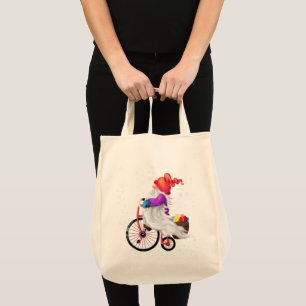 Bolsa Tote Feliz Natal - Gnomo Engraçado com Bicicleta e Pre