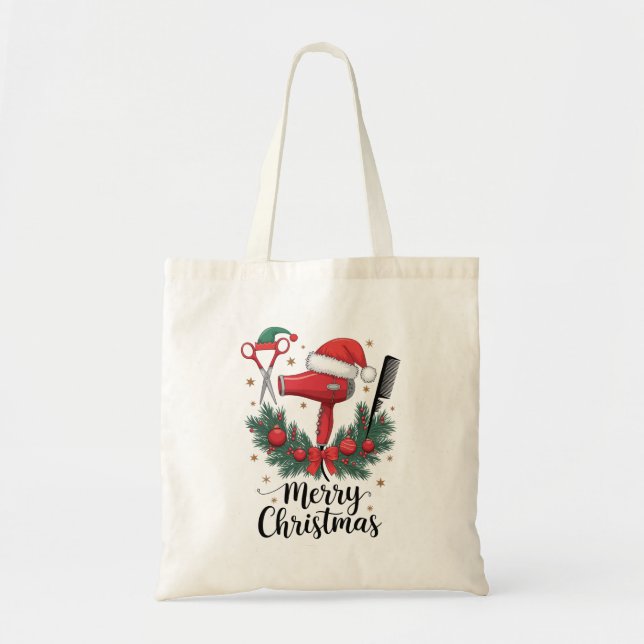 Bolsa Tote Feliz Natal Hairstylist Hairdresser Xmas Hair (Frente)